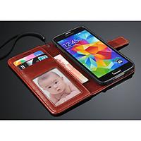 For Samsung Galaxy Case Card Holder / Wallet / with Stand / Flip Case Full Body Case Solid Color PU Leather Samsung S5