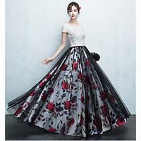 Formal Evening Dress - Pattern Dress Ball Gown Scoop Floor-length Lace Tulle with Lace Pattern / Print