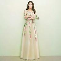 Formal Evening Dress A-line Jewel Floor-length Lace with Sash / Ribbon