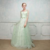 Formal Evening Dress - Open Back Elegant Ball Gown Jewel Sweep / Brush Train Tulle with