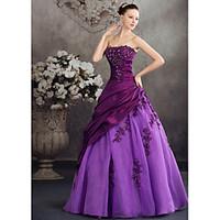 Formal Evening Dress Ball Gown Strapless Floor-length Taffeta with Appliques / Beading / Side Draping