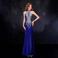 Formal Evening Dress Trumpet / Mermaid High Neck Floor-length Tulle with Crystal Detailing