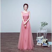 formal evening dress ball gown jewel floor length satin tulle with app ...