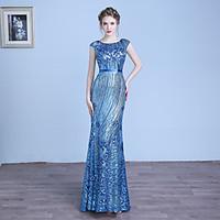 Formal Evening Dress - Sparkle Shine Sheath / Column Jewel Floor-length Tulle Sequined with Sequins