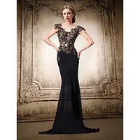 Formal Evening Dress Trumpet / Mermaid V-neck Floor-length Chiffon / Lace with Lace