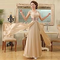 Formal Evening Dress A-line V-neck Floor-length Satin with