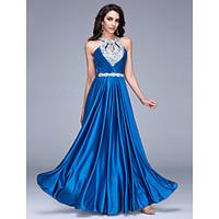 formal evening dress a line halter floor length satin with beading