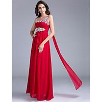 Formal Evening Dress A-line One Shoulder Floor-length Georgette with Beading / Crystal Detailing / Draping / Crystal Brooch / Ruching