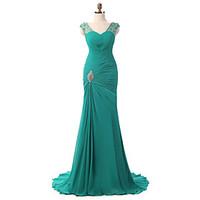 formal evening dress trumpet mermaid v neck court train chiffon with p ...