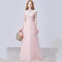 Formal Evening Dress Sheath / Column Off-the-shoulder Floor-length Tulle with Appliques