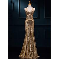 Formal Evening Dress Trumpet / Mermaid V-neck Floor-length Sequined with Sequins