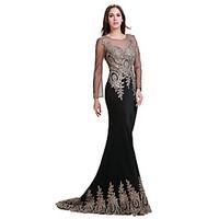 Formal Evening Dress Trumpet / Mermaid Jewel Floor-length Spandex / Jersey with Beading / Crystal Detailing