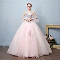 Formal Evening Dress - Floral Ball Gown Jewel Floor-length Lace Tulle with Beading Lace