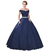 Formal Evening Dress Ball Gown Off-the-shoulder Floor-length Satin / Tulle / Stretch Satin with Crystal Detailing
