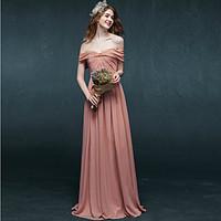 Formal Evening Dress - Elegant A-line Off-the-shoulder Floor-length Chiffon with Pleats
