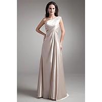 Formal Evening Dress A-line One Shoulder Floor-length Stretch Satin with Beading / Pleats