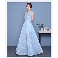 formal evening dress a line jewel floor length lace with sash ribbon