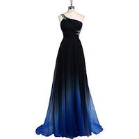 Formal Evening Dress Sheath / Column One Shoulder Sweep / Brush Train Chiffon with Beading / Side Draping