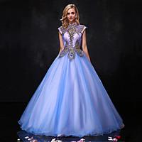 Formal Evening Dress Ball Gown Halter Floor-length Organza with Beading / Lace / Sequins