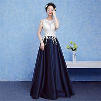 Formal Evening Dress - Color Block A-line V-neck Floor-length Lace with Beading