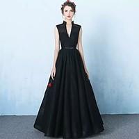 formal evening dress a line v neck floor length organza with sash ribb ...