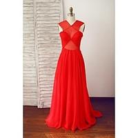 formal evening dress see through a line v neck floor length chiffon wi ...