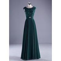 Formal Evening Dress - Sparkle Shine Ball Gown Scoop Floor-length Chiffon Lace Charmeuse withBeading Lace Pearl Detailing Ruffles Sash