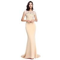 Formal Evening Dress Trumpet / Mermaid Scoop Court Train Polyester with Beading