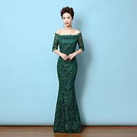 Formal Evening Dress Trumpet / Mermaid Off-the-shoulder Floor-length Lace with Lace