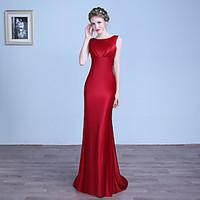 Formal Evening Dress - Sexy Sheath / Column Jewel Floor-length Stretch Satin with Pleats