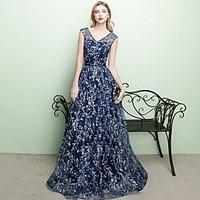 Formal Evening Dress - Sparkle Shine A-line V-neck Floor-length Tulle with