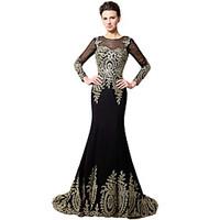 Formal Evening Dress Trumpet / Mermaid Off-the-shoulder Sweep / Brush Train Chiffon with Appliques