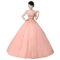 Formal Evening Dress Ball Gown Scoop Floor-length Tulle with Appliques