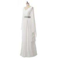 Formal Evening Dress - Elegant A-line V-neck Floor-length Chiffon with Pearl Detailing Side Draping