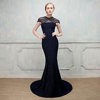 Formal Evening Dress - Beautiful Back See Through Sexy Elegant Trumpet / Mermaid V-neck Sweep / Brush Train Elastic Cotton/Nylon