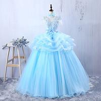 Formal Evening Dress A-line Jewel Floor-length Tulle with Appliques