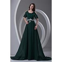 Formal Evening Dress - Elegant A-line Straps Court Train Chiffon with Appliques Beading Pleats