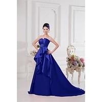 Formal Evening Dress - Elegant A-line Notched Court Train Satin with Draping