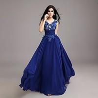 Formal Evening Dress - Elegant A-line Jewel Floor-length Chiffon with Appliques