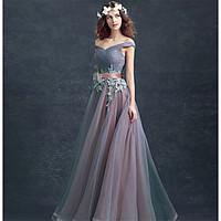 Formal Evening Dress Ball Gown Off-the-shoulder Floor-length Lace / Tulle with Lace