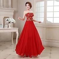 Formal Evening Dress A-line Strapless Floor-length Satin with Crystal Detailing / Embroidery / Flower(s) / Sequins