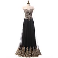 Formal Evening Dress A-line Floor-length Tulle with Appliques / Ruffles