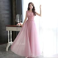 Formal Evening / Black Tie Gala Dress Sheath / Column Bateau Floor-length Tulle with Appliques / Beading