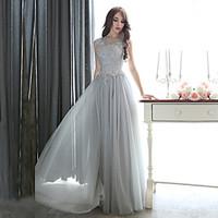 Formal Evening / Black Tie Gala Dress Sheath / Column Bateau Floor-length Tulle with Appliques / Beading