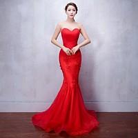 Formal Evening Dress - Sexy Trumpet / Mermaid Sweetheart Sweep / Brush Train Tulle with Appliques Beading