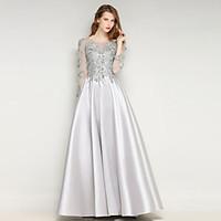 formal evening dress sheath column jewel floor length mikado with lace