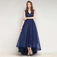 Formal Evening Dress Ball Gown V-neck Floor-length Tulle with Crystal Detailing