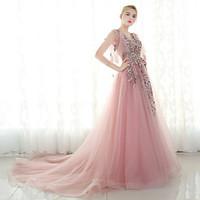 formal evening dress ball gown v neck court train tulle with beading l ...