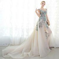 Formal Evening Dress Ball Gown Jewel Court Train Tulle with Lace