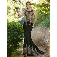 Formal Evening Dress Trumpet / Mermaid Scoop Sweep / Brush Train Spandex with Crystal Detailing